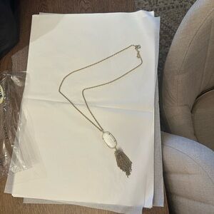 Kendra Scott Rayne Necklace, Gold Necklace with White Pendant and Tassel